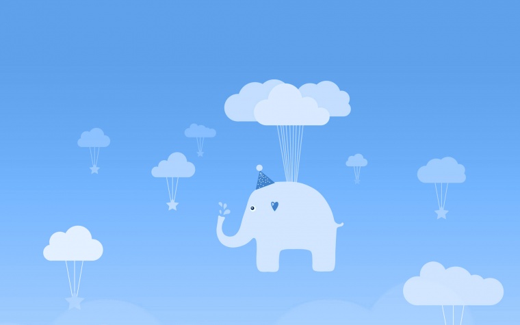 蓝色天空 卡通云彩 小象背景 背景图片 
