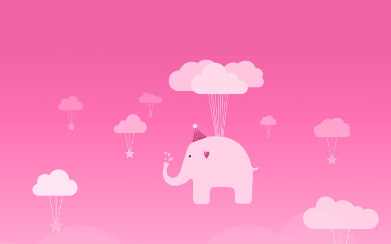 粉色天空 卡通云彩 小象背景 背景图片 