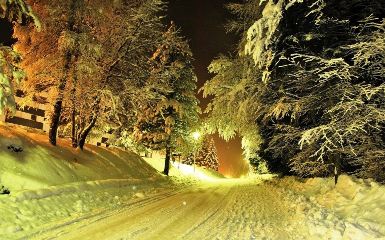 冬季 雪景 雪地 冬天 冬天夜景 雪天道路 