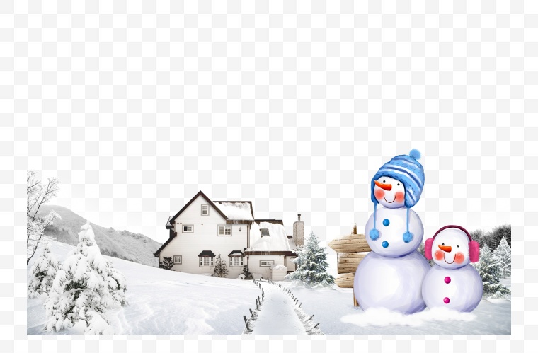 雪地 冬天 冬季 雪人 圣诞树 圣诞节 别墅 