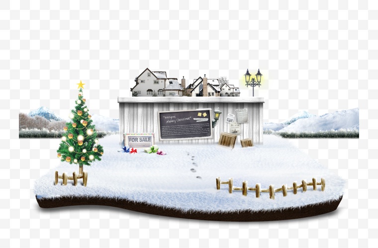 雪地 冬天 冬季 雪人 路灯 圣诞树 圣诞节 别墅 