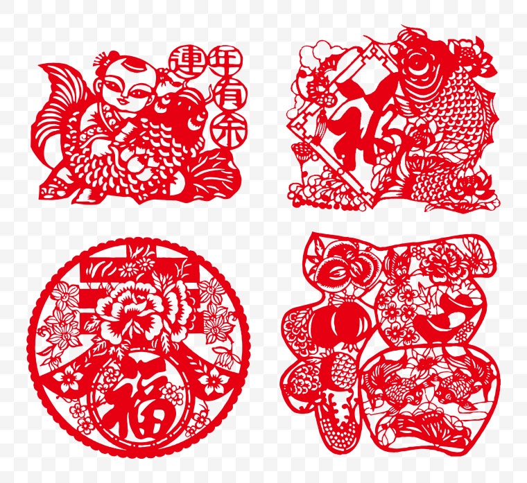 古典素材 剪纸 新春 新年 年年有鱼 福字 中国风 