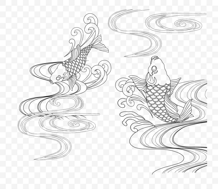 鲤鱼线条 鲤鱼 日本风 古典 中国风 