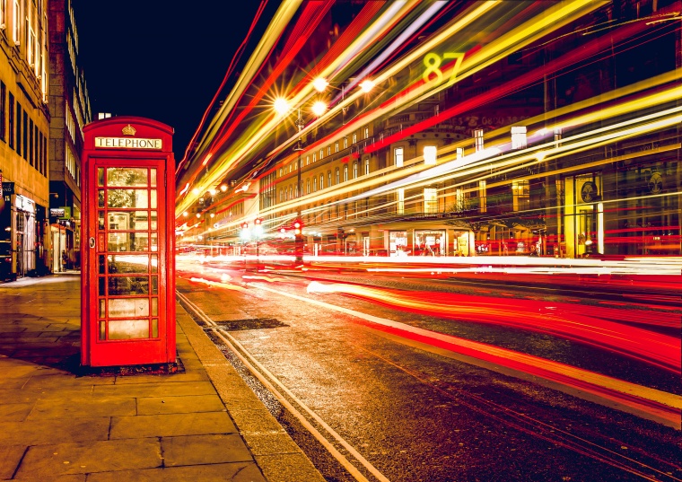 城市夜景 城市 线光 英格兰 电话亭 长时间曝光 伦敦 城市街头 