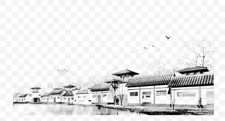 中式水墨建筑 中式建筑 水墨 水墨建筑 中国风 