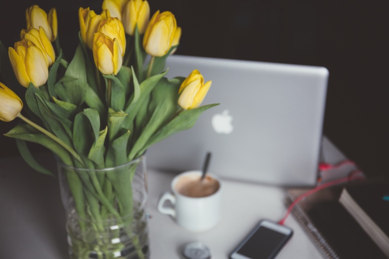 花 鲜花 黄花 郁金香 花瓶 惬意 生活 电脑桌 美丽 花卉 高清背景 背景图 