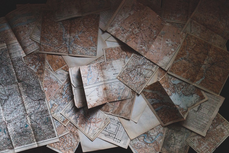 地图 老旧地图 怀旧 复古 纸张 杂乱 