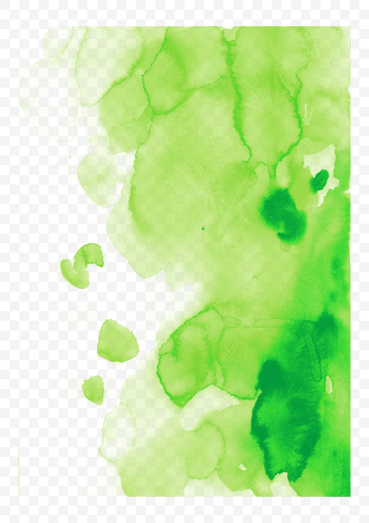 水彩 彩色印记 绿色 渲染 墨迹 