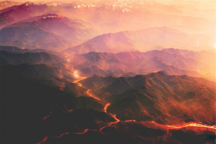 山峰 山 山脉 山川 河流 暮光 黄昏 自然 风景 