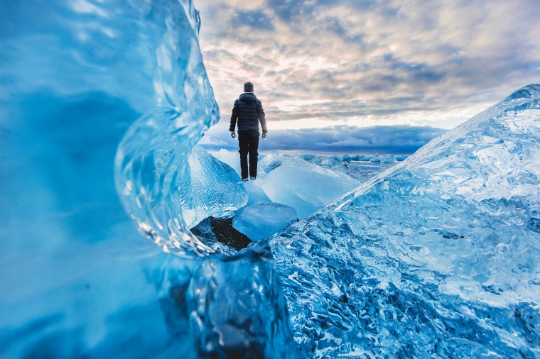 冰川 冰 冰山 人物 背影 自然 
