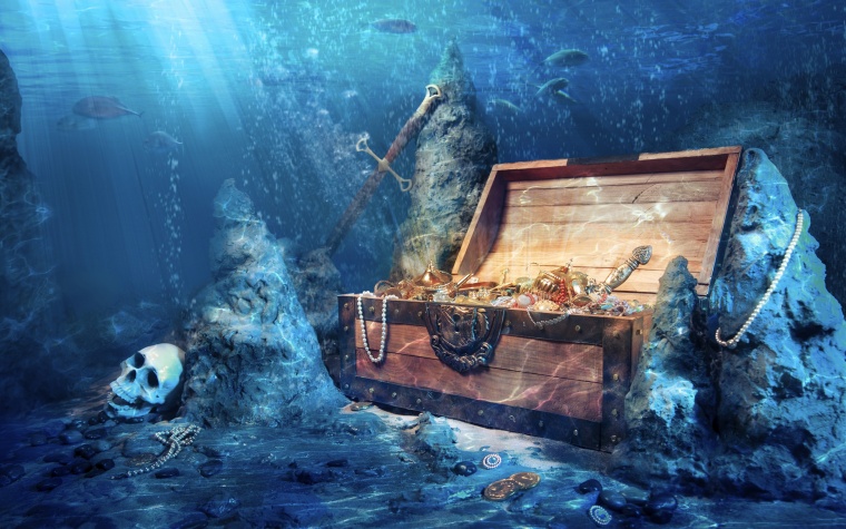 海洋 海底 海底世界 宝藏 海盗 宝箱 骷髅 沉船 