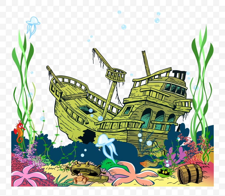 海洋 海底 海底世界 海底植物 海洋生物 卡通 卡通海底 海底卡通 沉船 