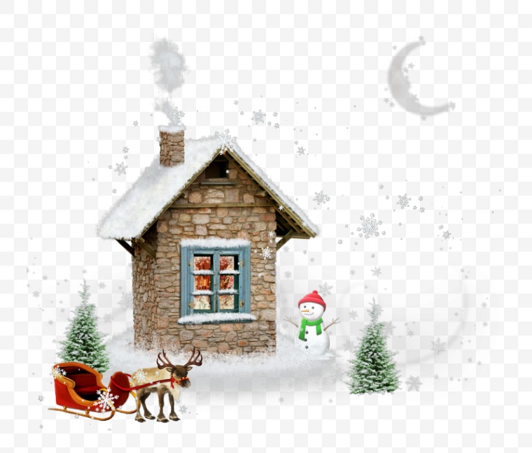 圣诞节 圣诞 雪人 雪景 小房子 卡通圣诞 