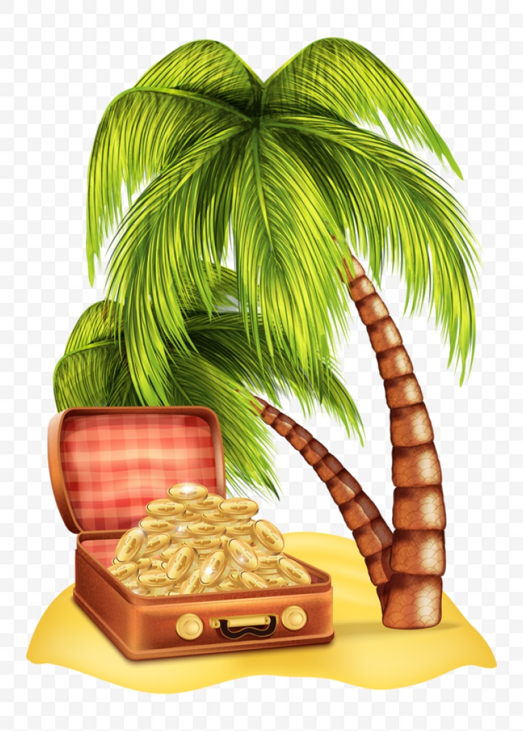 椰树 椰子树 卡通椰树 树 树木 宝箱 宝藏 