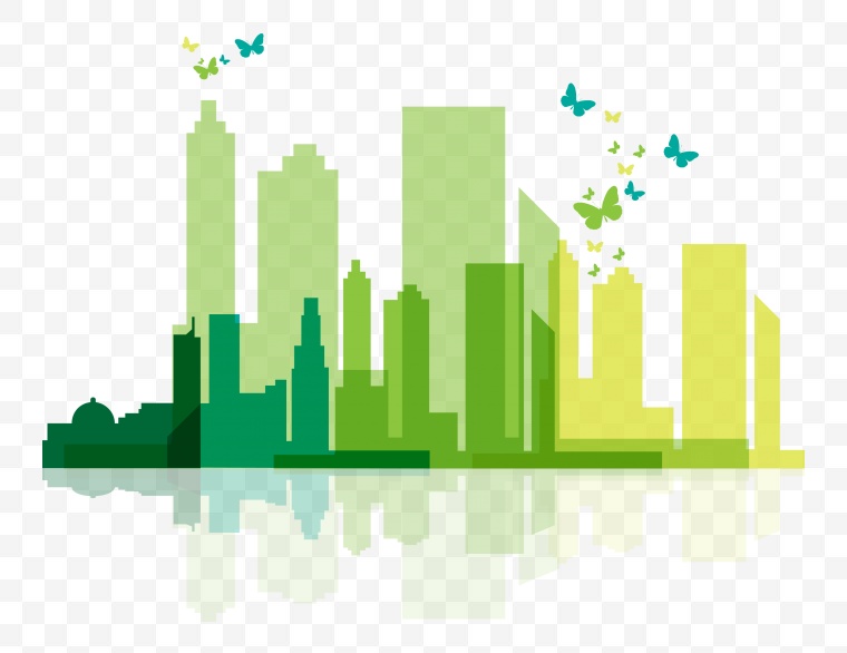 城市剪影 城市 都市 环保 环保城市 蝴蝶 绿色城市 