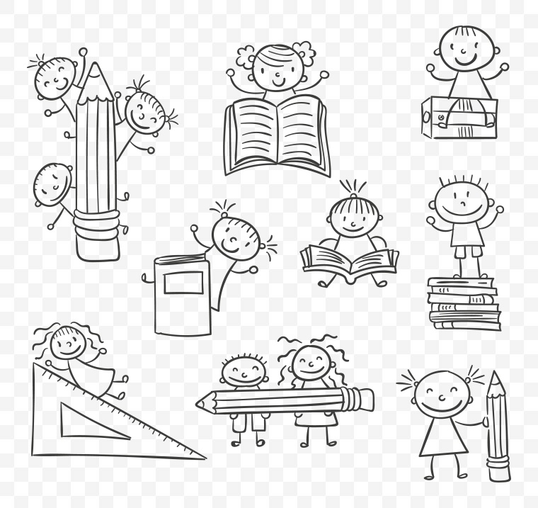 卡通小孩线稿 六一 61 儿童节 开学季 学习 教育 