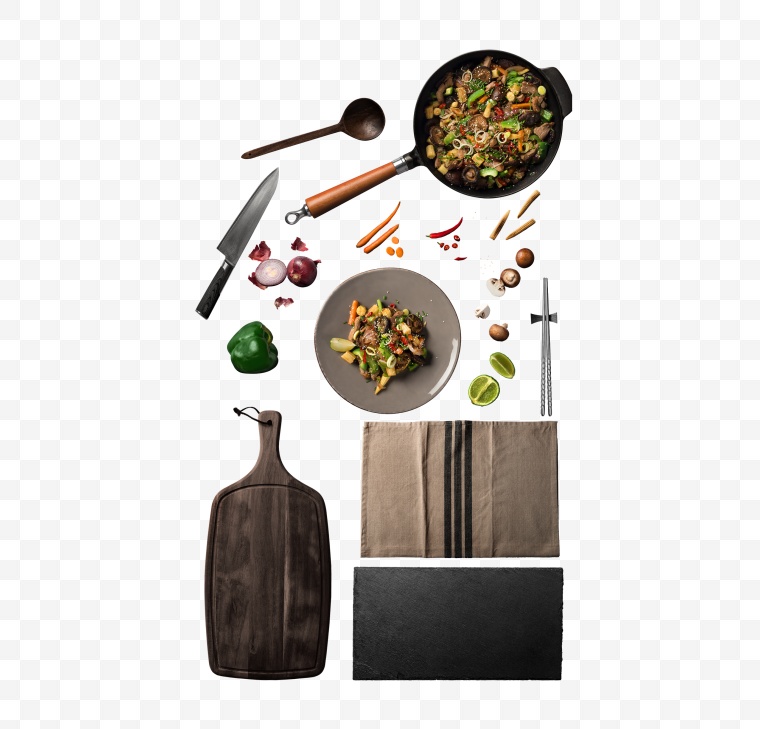 西餐 刀板 切菜板 食物调料 刀具 筷子 勺子 辣椒 洋葱 抹布 
