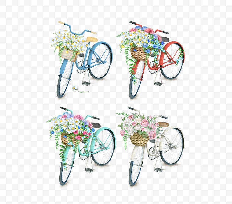 手绘花 花 春 春天 春季 手绘自行车 