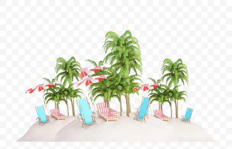 夏天元素 夏季 夏天 沙滩 海滩 夏 椰树 沙滩椅 