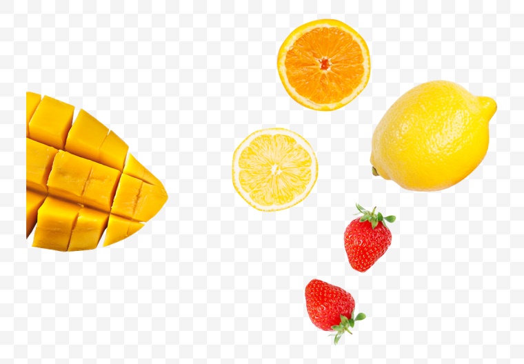水果 芒果 柠檬 草莓 橙片 