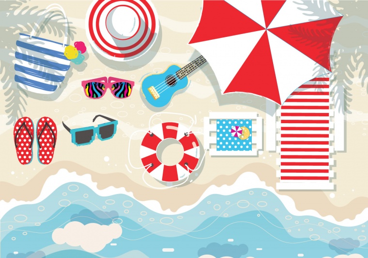 夏天插图 夏季插图 夏天 夏季 夏天矢量素材 夏季矢量素材 沙滩 海滩 太阳伞 游泳圈 沙滩帽 