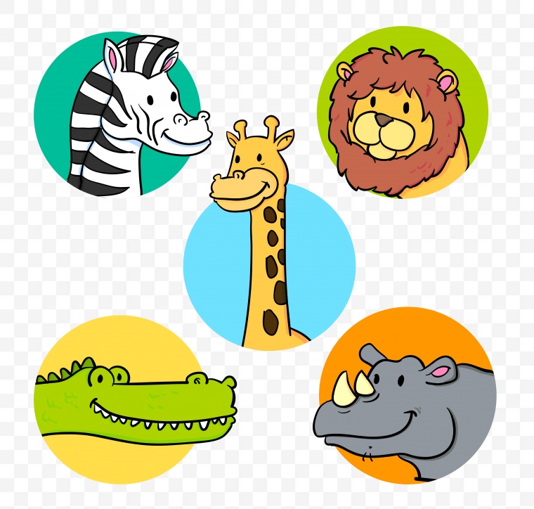卡通动物头像 斑马头像 狮子头像 长颈鹿头像 鳄鱼头像 犀牛头像 