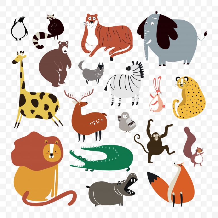 动物 矢量动物 卡通动物 动物大全 动物合集 长颈鹿 鳄鱼 海马 猴子 狐狸 